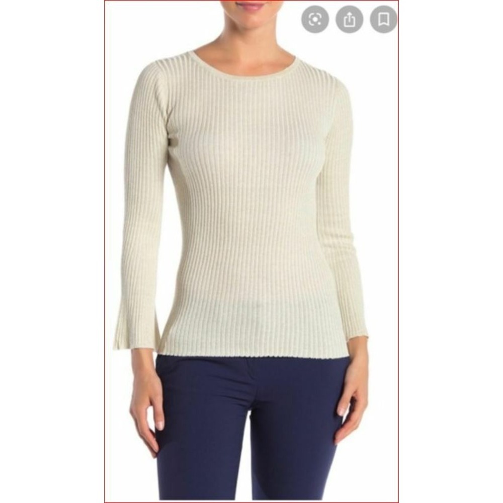 Catherine Malandrino White Gold Lurex Ribbed Bell Sleeve Sweater XS MC700914